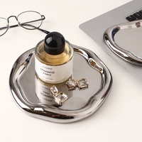 Plateau de service en céramique irrégulier Qianrui, plateau de luxe léger plaqué argent, plateau de décoration pour bijoux/montres, plateau pour collations, plateau de cuisine