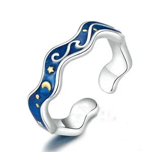 Nieuwe Collectie Hoge Kwaliteit Sterling Zilver 925 Lover Ringen Voor Paar Blauwe Sterrenhemel Open Finger Ring