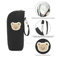 Pochette suspendue pour poussette avec imprimé ours mignon, de qualité supérieure, pour le stockage du lait maternel, sac isotherme pour biberon en coton pur avec feuille d'aluminium