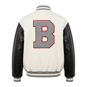 Customized Fashion School Street Style Baseball <b>Jacket</b> Casual Patchwork Windproof Stand Collar <b>Leather</b> Sleeve Varsity <b>Jacket</b> - Product Image 5