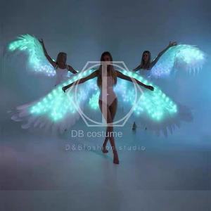 Pertunjukan panggung wanita Malaikat besar sayap bulu lampu LED-Up warna-warni pembukaan acara tari alat peraga 100% poliester Digital - Product Image 3