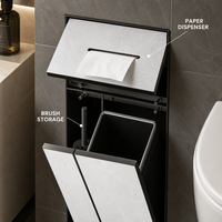 Poubelle de toilette d'hôtel 2 niveaux tout-en-un moderne d'angle en acier inoxydable dissimulée, étanche et peu encombrante avec porte-brosse