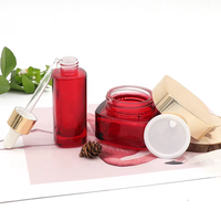Flacon pompe en verre pour sérum cosmétique de soin de la peau de luxe, couleur rouge, carré, 30g, 50g, 40ml, 100ml, 120ml, avec couvercle en plastique