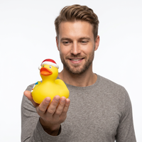 Jouet de bain en PVC en forme de canard bonhomme de neige de Noël de 2 pouces, couineur et flottant, avec logo personnalisé, cadeau de vacances pour bébés et enfants