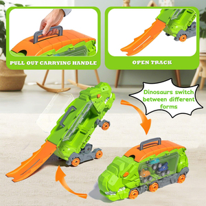 Cadeau d'anniversaire pour garçons et filles, jouets dinosaures pour enfants avec circuit de course et 6 voitures dinosaures à rétrofriction, grand camion dinosaure pour tout-petits - Product Image 3