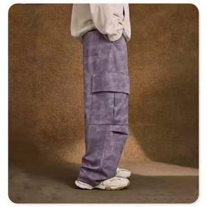 <span class=keywords><strong>Pantalon</strong></span> large en daim de couleur sable pour hommes Ceinture élastique Cordon de serrage Grandes poches latérales Style unique Durable à la mode pour - Product Image 4