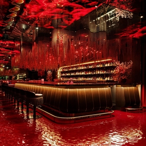 Design d'intérieur de boîte de nuit rouge, mobilier de bar en bois et en métal, décoration lumineuse à LED tendance pour boîte de nuit - Product Image 1