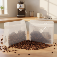 Sac à café en PLA biodégradable personnalisé avec valve, fond plat, emballage biodégradable pour les grains