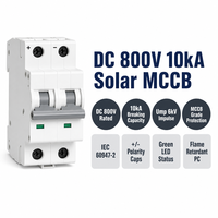 Wanbo-516 DC 800V 10kA Disjoncteur solaire photovoltaïque MCCB avec poignée grise, capuchon de polarité, LED verte 6A-63A Rail DIN IEC 60947-2