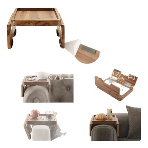 Plateau d'accoudoir de canapé en bois massif 35 cm, boîte de rangement pliable pour salon - Product Image 1