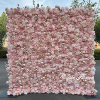 Mur de fleurs artificielles en rouleau FW697 pour mariage, toile de fond 3D/5D, panneau mural de fleurs blanches 8 pieds x 8 pieds