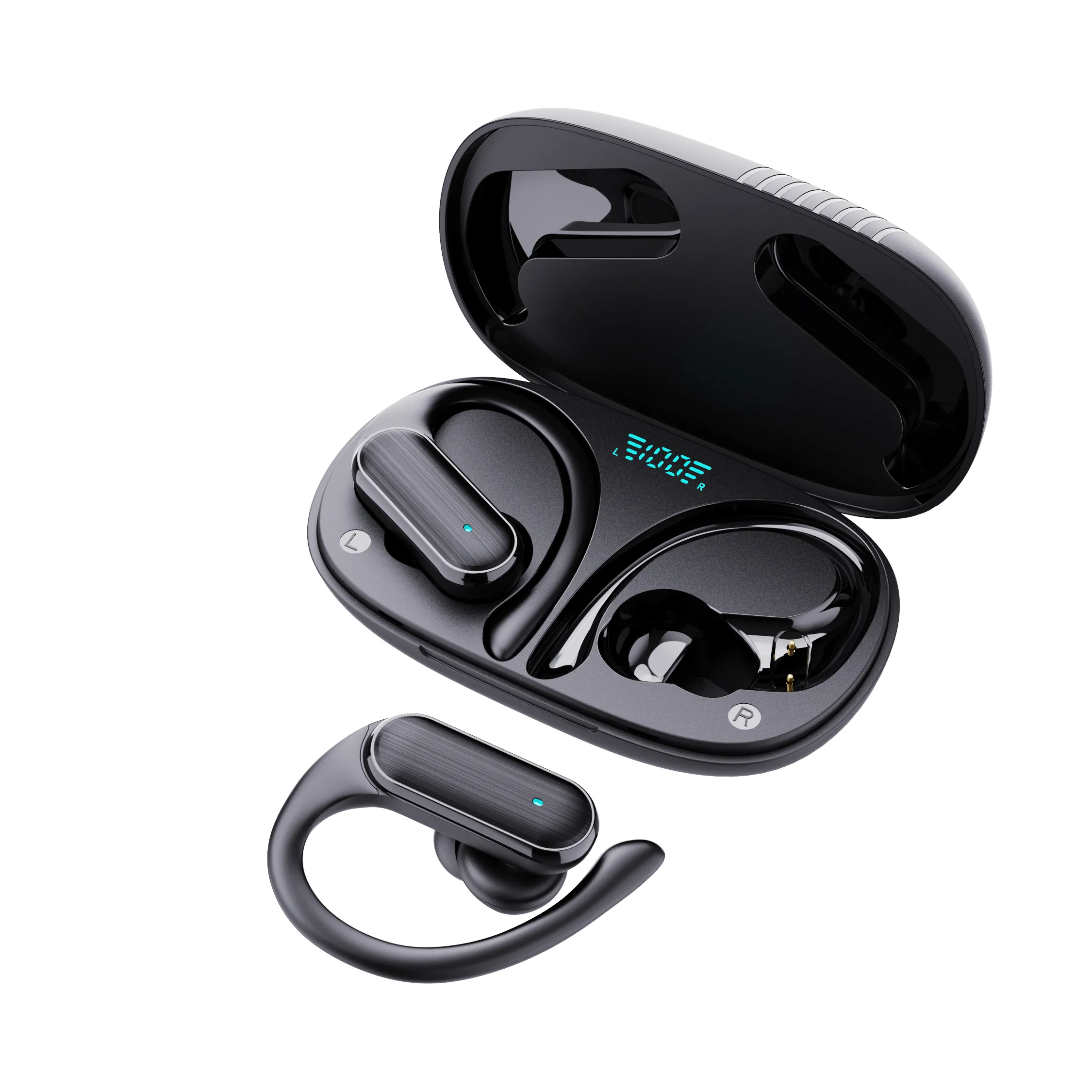 새로운 모델 초박형 휴대용 라이트 포켓 디지털 디스플레이 스포츠 방수 무선 이어훅 이어버드 스테레오 이어폰