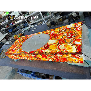 Lavabo de <span class=keywords><strong>Baño</strong></span> de Lujo con Retroiluminación, Cristal Rojo, <span class=keywords><strong>Calcedonia</strong></span>, Ágata, Piedra Translúcida, Encimera de Tocador - Product Image 2