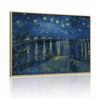 Décoration murale de luxe impressionniste pour la maison : Tableau encadré en aluminium doré mat, Nuit étoilée au-dessus du Rhône de Van Gogh