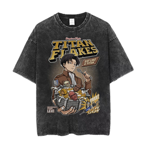 T-shirt vintage Attack Titan en coton pur, style cartoon, respirant, à manches courtes, coupe ample, hip-hop, délavé, Harajuku, AOT Anime - Product Image 5