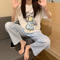 Conjunto de Pijama de Verano para Mujer de Manga Corta y Pantalón, Ropa de Dormir Estampada, 2 Conjuntos de Camiseta para Mujer, Ropa Casual para el Hogar, Pijama Fino y Barato