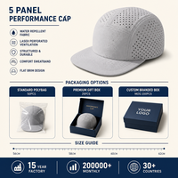 Casquette en maille à séchage rapide, hydrofuge, respirante, à cinq panneaux, visière plate, ajustable 56-62cm, logo personnalisé, vente en gros, OEM, faible MOQ