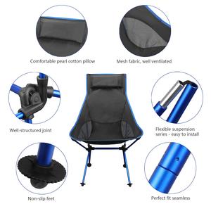 Chaise pliante portable d'extérieur avec cadre en aluminium et tissu Oxford, dossier haut, pour camping et jardin, couleur bleu-noir, design pliable - Product Image 4