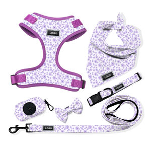Conjunto de arnés de perro único personalizado, correa de cuello de cachorro, accesorios personalizados para mascotas, diseño de sarga ajustable y transpirable - Product Image 1