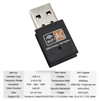 Adaptador Wifi USB de doble banda, 600mbps, 2,4 GHz/5GHz, WLAN, Dongle, tarjeta de red