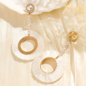 Pearl <b>Tassel</b> Drop <b>Earrings</b> White Round Pearl Zinc Alloy Bezel Setting Women's Everyday Wear 2024 - Product Image 5