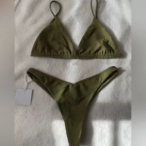 Bikini con Tanga para mujer, traje de baño Sexy con Logo personalizado
