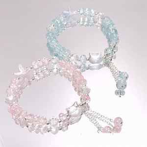 Pulsera de cuentas de cristal craquelado con diseño de gato, estilo palomitas de maíz de fantasía, joyería de cuentas de la amistad para mujer, pulseras de cristal y brazaletes para niñas - Product Image 1