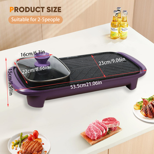 Sartén para parrilla eléctrica 2 en 1, olla caliente, barbacoa portátil sin humo, acero inoxidable, PTFE antiadherente, uso doméstico y hotelero - Product Image 5