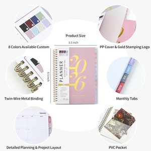 Bán buôn nhà máy hoàng tử A5 2026 kế hoạch máy tính xách tay <span class=keywords><strong>PP</strong></span> Bìa biểu tượng tùy chỉnh kim loại xoắn ốc ràng buộc Nhật Ký Tạp Chí máy tính xách tay cho món quà - Product Image 2