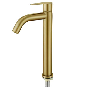 Grifo de lavabo de acero inoxidable con un solo manípulo, un solo orificio, montado en cubierta, con válvula de acero inoxidable, para agua fría y caliente, diseño elevado - Product Image 4