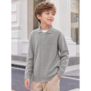 Cardigan à col pour garçons, boutonné, en laine acrylique, manches longues, uniforme, vêtements d'extérieur d'automne pour enfants et jeunes - Product Image 2