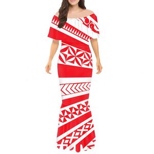 Personalizado Tribal Mujeres Samoan Fijian Maxi Prom Vestidos de fiesta Sin mangas Fuera del hombro Vestido de novia - Product Image 4