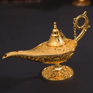 Quemador de incienso de aladin, lámpara de latón, cono hueco, decoración árabe, oro, carbón, oud, pinzas de incienso