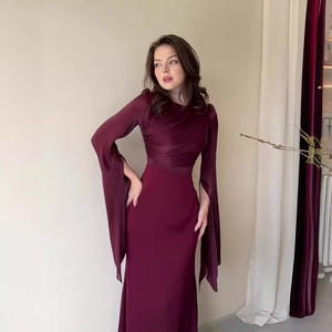 Robe d'été en fil de <span class=keywords><strong>verre</strong></span> à grande longueur de manches pivotantes Satin Slim Fit - Product Image 2