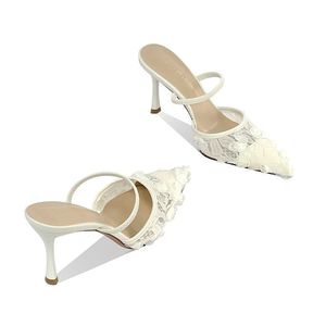 Chaussures à talons hauts pour femme, mules à lacets floraux, talons aiguilles, bout pointu, pour soirée - Product Image 5
