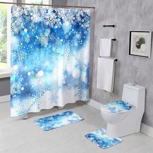 Rideau de Douche en Polyester Scène Hivernale Flocon de Neige Bleu, Imprimé Numérique, Imperméable, Personnalisable, Vente en Gros, Moderne - Product Image 1