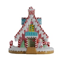 Vente en gros de maisons en résine de Noël, village de bonbons, décorations de Noël éclairées par LED