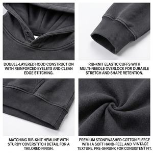 Sudadera con capucha de diseño personalizado, estilo vintage, lavada, de gran gramaje, con hombros caídos, oversize, para hombre, estilo hip hop, streetwear. - Product Image 2