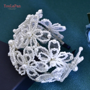 YouLaPan HP695 Couronne de Mariée de Luxe, Design Blanc Délicat, Ornée de Perles et de Cristaux, Accessoire Cheveux Élégant pour Femme, Diadème - Product Image 3