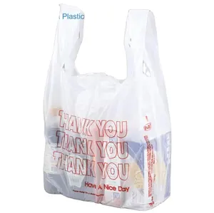 Plastica personalizzata con logo stampato biodegradabile monouso bianco, rosa e altri colori stampati grazie shopping alimentari b