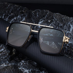 Wf 5g381 Lunettes de soleil à monture carrée pour hommes, monture en plastique noir et métal, Protection Uv400, pare-soleil rétro à double pont, classe 2 - Product Image 4