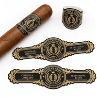 Étiquette adhésive pour cerclage de cigare noir obsidienne avec logo personnalisé en feuille d'or pour emballage