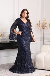 Sharon Said SF624 Vestidos de Noche Elegantes Azul Marino de Manga Larga, Talla Grande, Estilo Sirena con Lentejuelas, Vestido de Fiesta de Boda para Mujer - Product Image 2