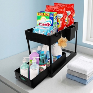 Hot Sale Black Bathroom Multifunctional Pull Out Cabinet Storage <strong>Rack</strong> 2 Tier Under <strong>Kitchen</strong> Sink Organizer With Sliding Drawer - Product Image 5