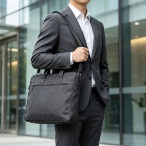 Premium Heavyweight Canvas <b>Tote</b> <b>Bag</b> with Leather Bottom Laptop Compartment <b>Zipper</b> for Office - Product Image 3