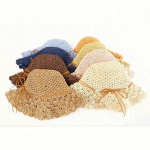 Wholesale <b>Cheap</b> Foldable <b>Bucket</b> Sun Hat Hand Woven Pineapple Pattern Paper Straw Hat for Women Lady Girl - Product Image 2