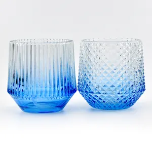 New Blue Gradient Glass Candle Container High Quality Glass Candle Jar with Lid and Box Empty Candle Holder for Home Decor