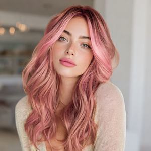 2025新ファッションレディース透明レースフロントウィッグピンクグラデーションヘアテールマイクロボリューム合成レースWig-SM9658 - Product Image 5