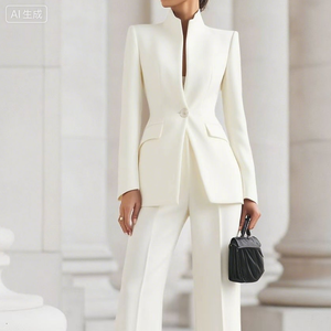 Conjunto de Traje de <span class=keywords><strong>Mujer</strong></span> Europeo y Americano 2026, Moderno, de Manga Larga, Color Sólido, con Bolsillo y Cierre de un Solo Botón - Product Image 2