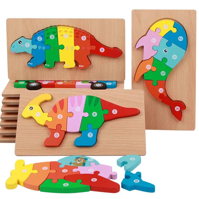 3Dパズル & ゲーム木製おもちゃ新着キューブジグソーパズルキッズおもちゃ教育恐竜動物子供用